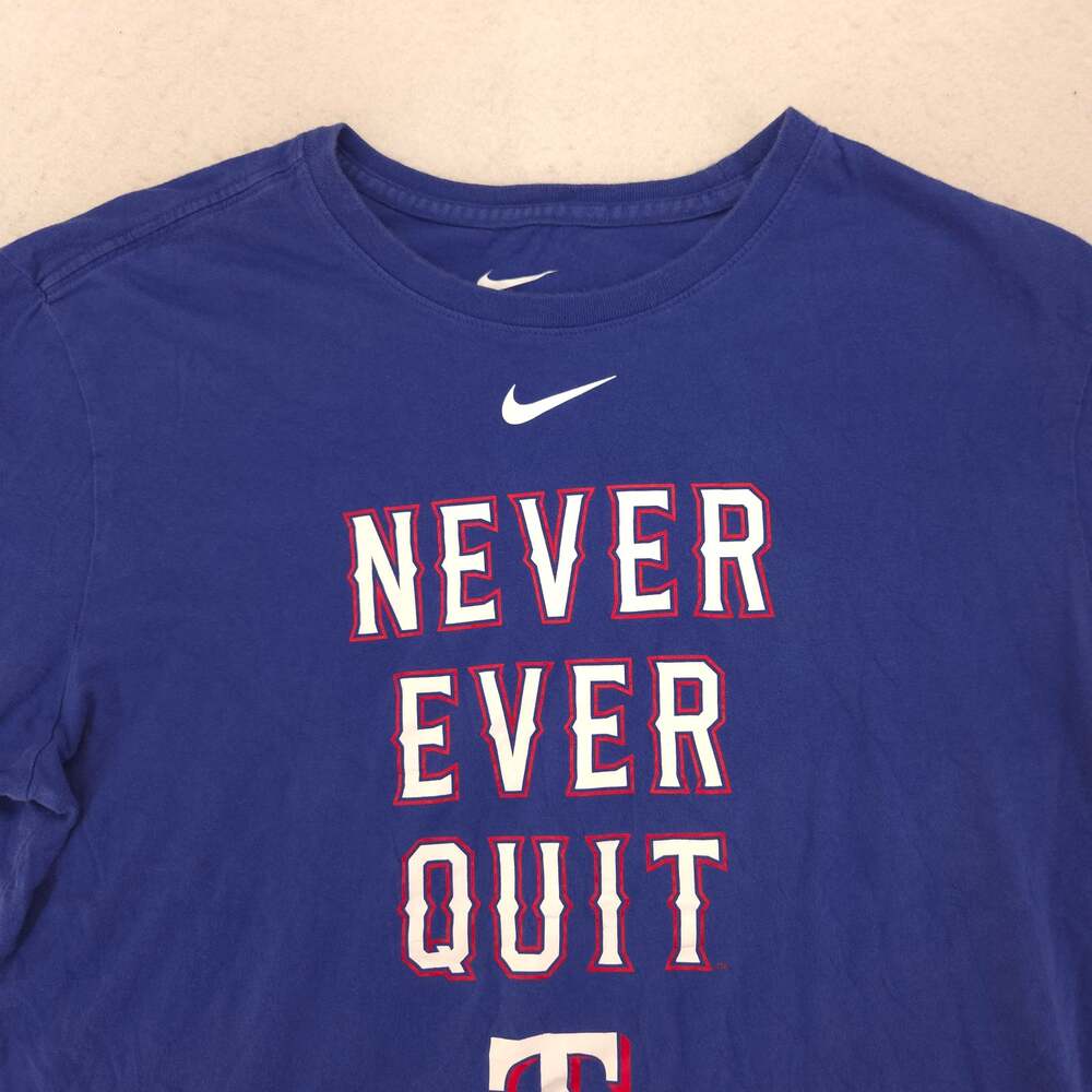 Nike Texas Rangers Casual Graphic Cew Neck Baseball T Shirt Mens Size L Blue